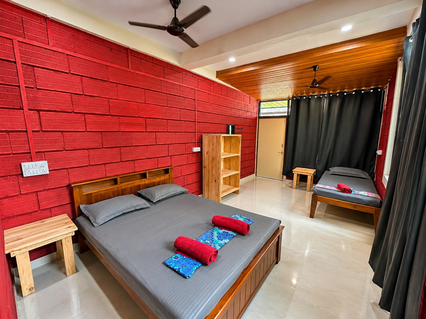 Homestay room with double and single bed